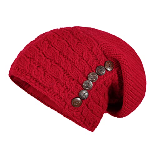 alpengoa McRon Damen Gefütterte Beanie Wollmütze Sunita Rot von alpengoa