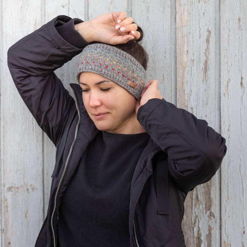 stirnband Aus Wolle "Modell Nadja Regenbogen Naturtöne", Weich Gefüttert Mit Fleece von alpengoa