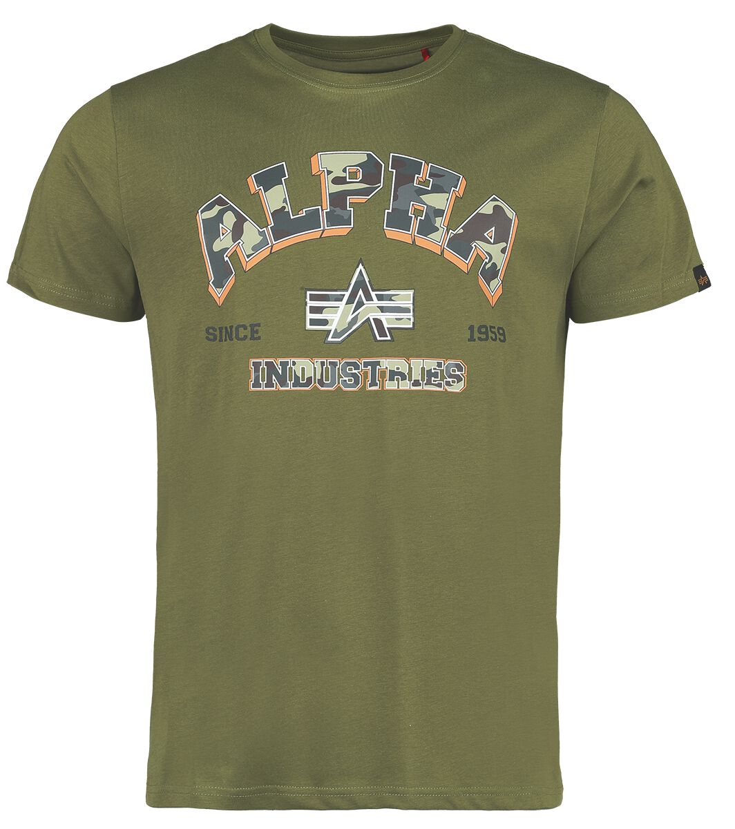 Alpha Industries T-Shirt - College Camo T - S bis XXL - für Männer - Größe L - grün von alpha industries