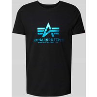 Alpha Industries T-Shirt mit Label-Print in Metallic Blue, Größe XXL von alpha industries