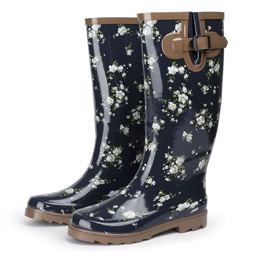 Alpine Swiss Izzy Damen Regenstiefel, Flower Tall, 42 EU von alpine swiss