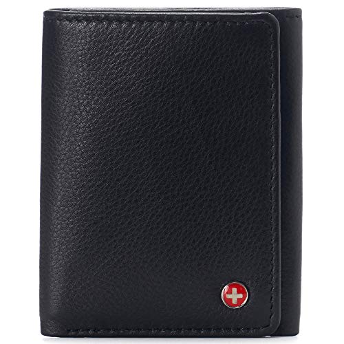 alpine swiss Herren Leon Trifold Geldbörse RFID Safe Echtes Leder In Geschenkbox Schwarz von alpine swiss