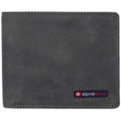alpine swiss Herren RFID Blocking Rindsleder Geldbörse Bifold 2 ID Fenster Geteilte Rechnung Abschnitt Kommt in Geschenkbox Grau von alpine swiss