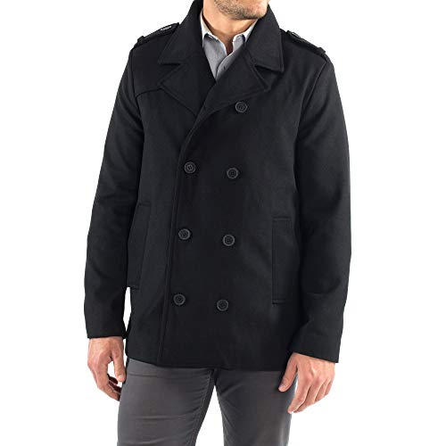 alpine swiss Jake Herren Wolle Pea Coat Zweireihige Jacke Schwarz LRG von alpine swiss