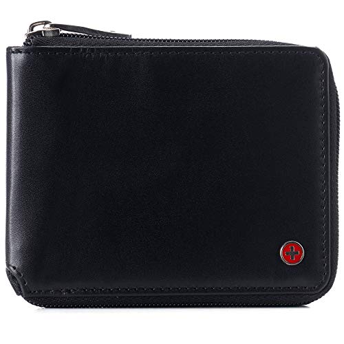 alpine swiss Logan Herren RFID Safe Zipper Wallet Leder Zip Around Bifold In Geschenkbox Schwarz von alpine swiss