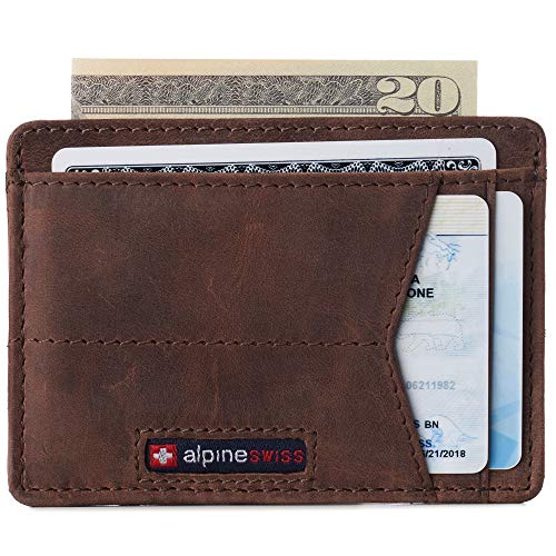 alpine swiss Oliver Herren Geldbörse mit minimalistischer RFID-Blockierung aus Leder in einer Geschenkbox Distressed Brown von alpine swiss