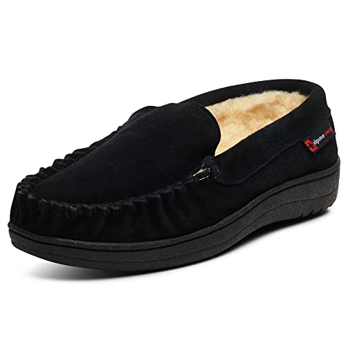alpine swiss Yukon Herren Wildleder Shearling Slip On Mokassin Hausschuhe Schwarz 10 M US von alpine swiss