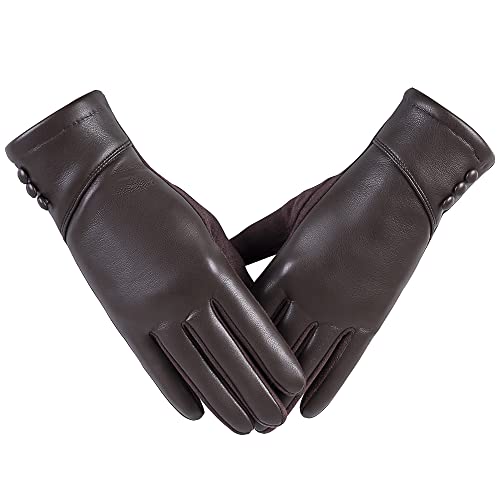 alqqas Damen-Winter-Lederhandschuhe mit Touchscreen, mit Wolle, gefüttert, winddicht, warm, Wildleder, modisch von alqqas