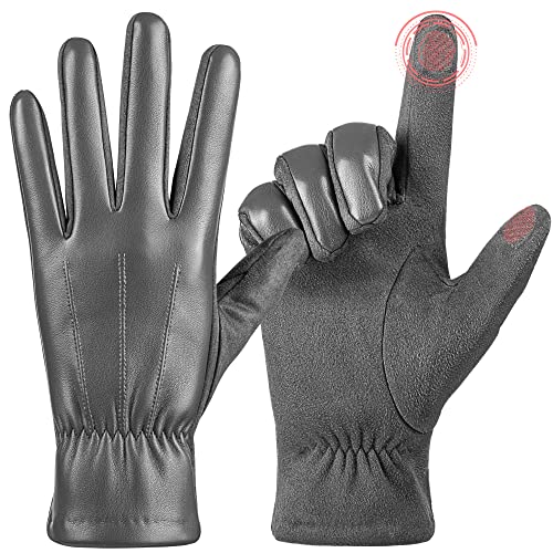 alqqas Wintermode Lederhandschuhe für Herren, Touchscreen, Wollfutter, Outdoor, winddicht, warmes Wildleder, Fahren, Motorradhandschuhe von alqqas