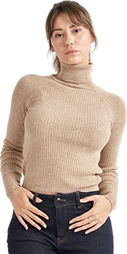 alsestudio Damen Rollkragenpullover Premium Qualität Silk Touch Langarm Slim Fit Gerippter Pullover Essential Style Strickpullover Rollkragenpullover für Frauen, beige, M von alsestudio