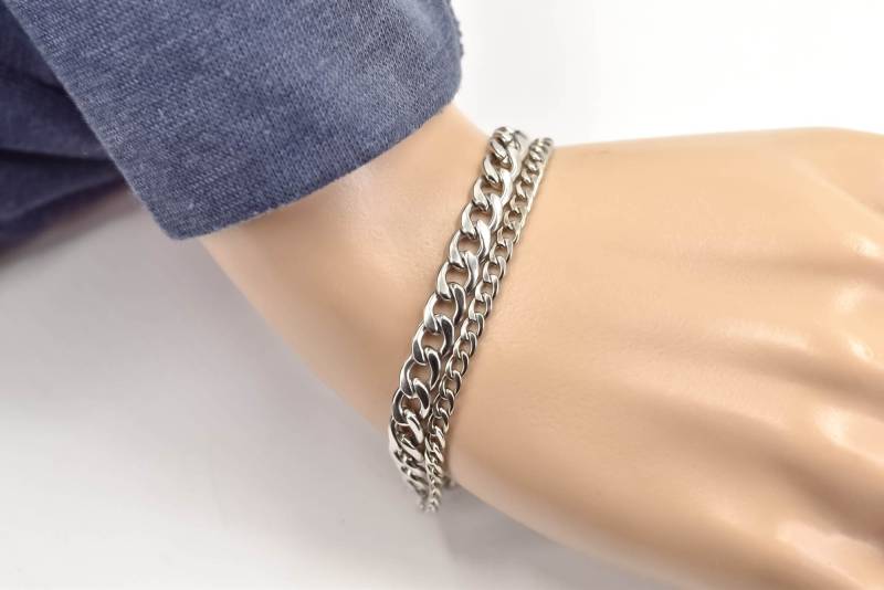 Armband Duo Edelstahl Panzerketten 2-Reihig 7 & 4 Mm Versch. Längen von alsterstore