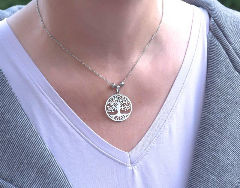 Halskette Edelstahlkette Kettenanhänger Baum Des Lebens Panzer-Kette Silber Edelstahl von alsterstore