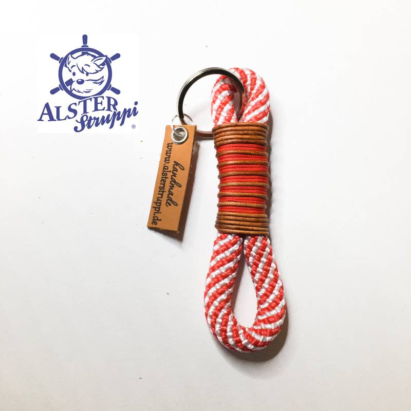 Schlüsselanhänger Handgefertigt Der Marke Alsterstruppi in Rot Weiß Mit Leder, Personalisiert Ist Möglich von alsterstruppi