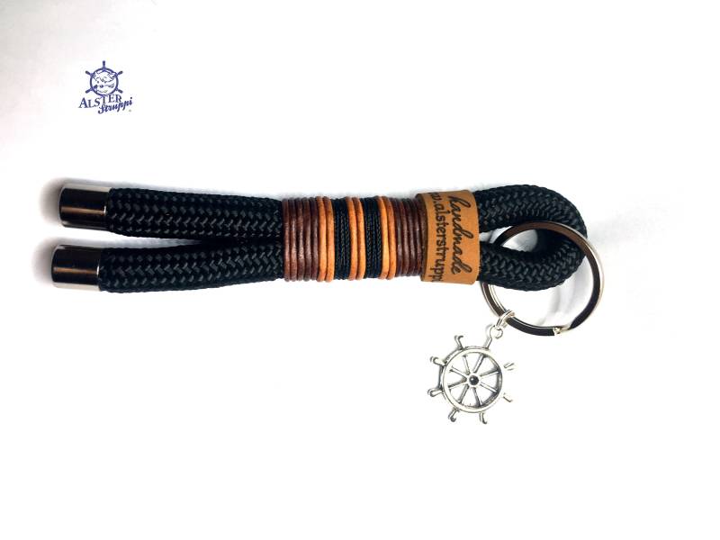 Schlüsselanhänger Handgefertigt Der Marke Alsterstruppi in Schwarz Mit Leder Und Schwarzem Takelgarn Personalisiert Ist Möglich von alsterstruppi