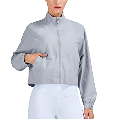 altiland Damen Laufjacke Trainingsjacke Atmungsaktiv Sport Jacke Voll Reißverschluss Dünn UV Jacke mit Taschen UPF 50+(Grau, L) von altiland