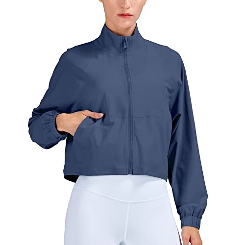 altiland Damen Laufjacke Trainingsjacke Atmungsaktiv Sport Jacke Voll Reißverschluss Dünn UV Jacke mit Taschen UPF 50+(Ink Blue, L) von altiland