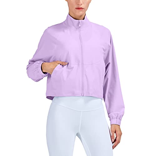 altiland Damen Laufjacke Trainingsjacke Atmungsaktiv Sport Jacke Voll Reißverschluss Dünn UV Jacke mit Taschen UPF 50+(Orchid Purple, M) von altiland