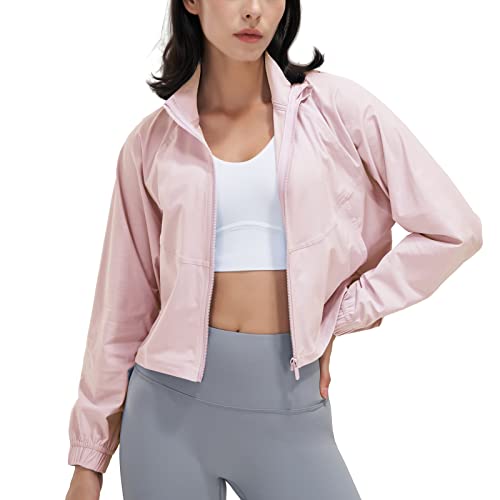 altiland Damen Laufjacke Trainingsjacke Atmungsaktiv Sport Jacke Voll Reißverschluss Dünn UV Jacke mit Taschen UPF 50+(Rose Pink, S) von altiland