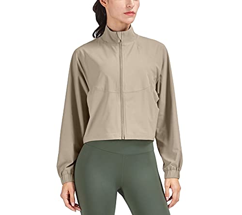 altiland Damen Laufjacke Trainingsjacke Atmungsaktiv Sport Jacke Voll Reißverschluss Dünn UV Jacke mit Taschen UPF 50+ (Khaki,M) von altiland