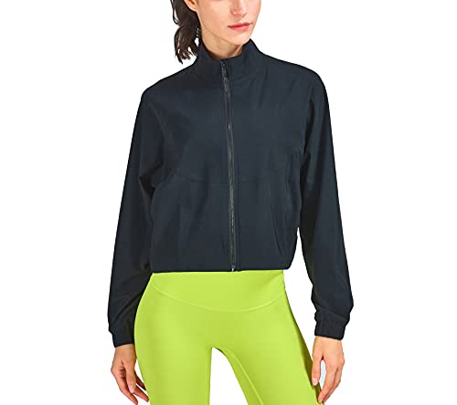 altiland Damen Laufjacke Trainingsjacke Atmungsaktiv Sport Jacke Voll Reißverschluss Dünn UV Jacke mit Taschen UPF 50+ (Schwarz,XS) von altiland