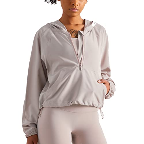 altiland Damen Laufjacke Trainingsjacke Leichte Outdoor Sport UV Jacke 1/2 Reißverschluss mit Taschen UPF 50+(Creme Tan, M) von altiland