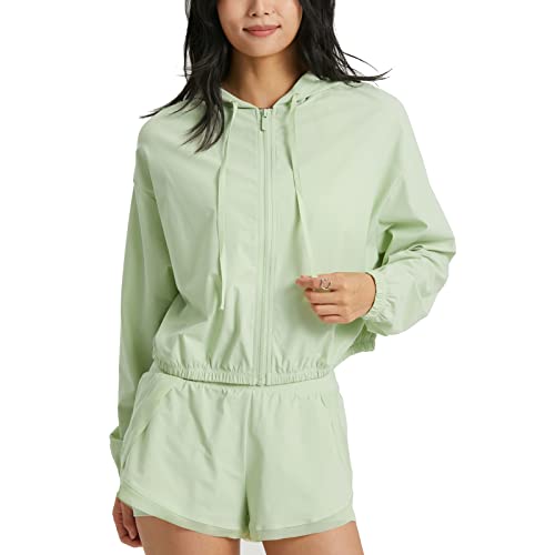 altiland Damen Laufjacke Trainingsjacke Sonnenschutz Hoodie Atmungsaktiv Cropped Sport Jacke Voll Reißverschluss Dünn UV Jacke UPF 50+ (Green, M) von altiland
