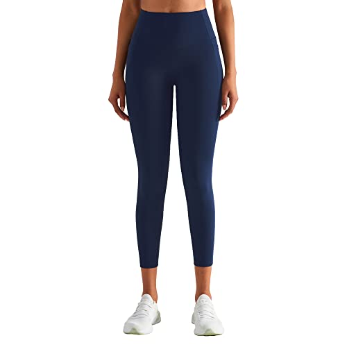 altiland Damen No Front Seam Sport Gym Leggings High Waist Sporthose Yogahose Blickdicht 7/8 Laufhose (True Navy,S) von altiland