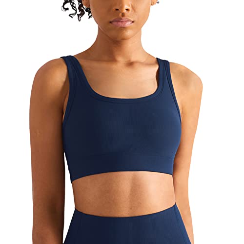 altiland Damen Sport BH Push Up Gepolstert Crop Top Fitness Yoga Bra Starker Halt Bequem ohne Bügel (True Navy,M) von altiland