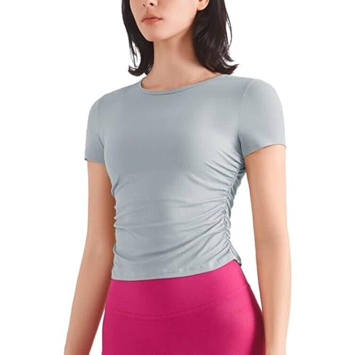 altiland Damen Sport T-Shirt Kurzarm Fitness Crop Oberteile Crew Neck Leichte Yoga Top Atmungsaktiv Laufshirt UPF 50+(Grau, L) von altiland