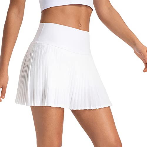altiland Damen Tennisröcke Hohe Taille Mini Pleated Tennis Skort mit Taschen Laufröcke Sport Golfrock mit Innenhose (Weiß, M) von altiland