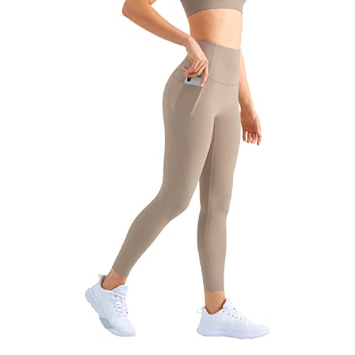 altiland Workout-Leggings ohne Vordernaht für Frauen mit Taschen, Bauchkontrolle, Yogahose, athletisches Fitnessstudio, kniebeugensichere Caprihose, Kies, Groß von altiland