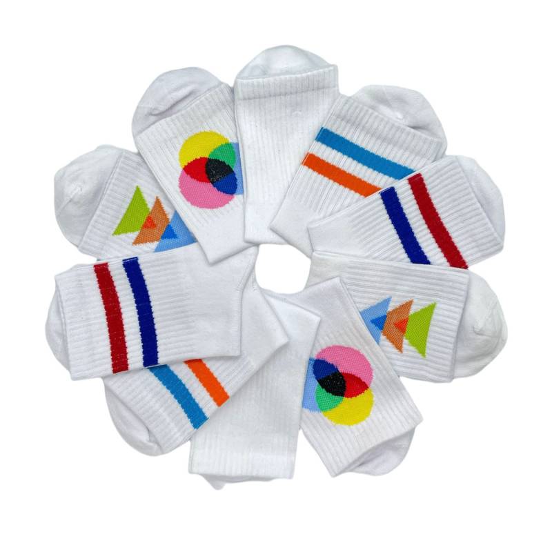 Bunte Socken - Tennissocken Weiße Sportsocken Muster Streifen Uni Prisma Coole -Unisex von altisocks