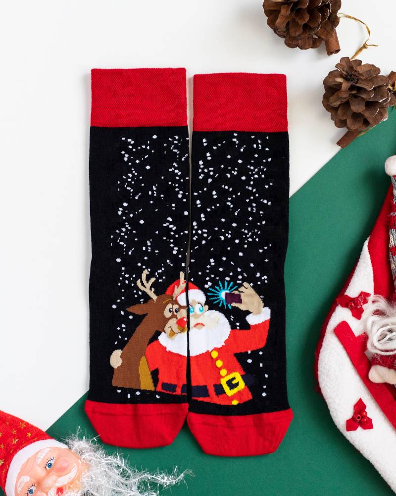 Weihnachtssocken - Weihnachtsgeschenk Merry Christmas Weihnachtsmann Rentier Adventsgeschenk Bunte Socken Selfie von altisocks