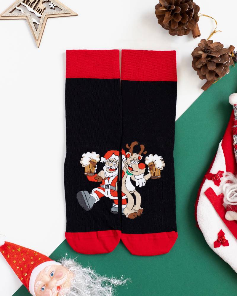 Weihnachtssocken - Weihnachtsgeschenk Merry Christmas Weihnachtsmann Rentier Bier Adventsgeschenk Bunte Socken von altisocks