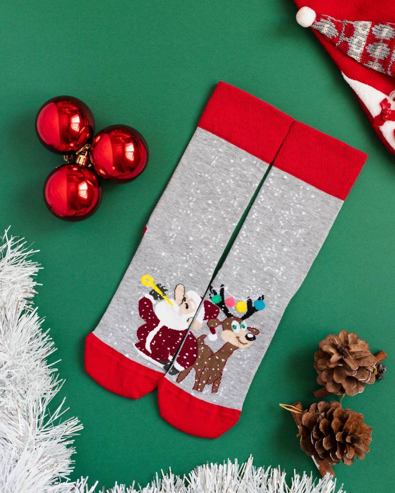 Weihnachtssocken - Weihnachtsgeschenk Merry Christmas Weihnachtsmann Rentier Feier Adventsgeschenk Bunte Socken von altisocks