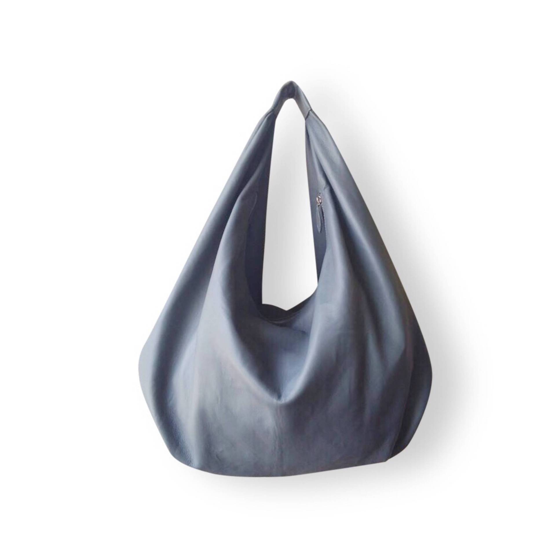 Grey - Große Hobo Bag, Bag Aus Weichem Leder, Lammfell, Groß, Leder Umhängetasche von alusIndonesia