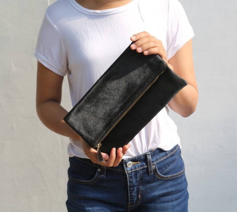 Schwarzes Kalbshaar Clutch, Leder Schwarze Pony Haar Clutch Schwarz, Geldbörse, Geldbörse Schwarzes Kalbshaar Clutch, Leder Schwarze Pony Haar Clutch Schwarz, Geldbörse, Geldbörse von alusIndonesia