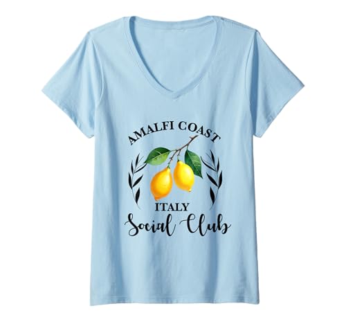 Damen Amalfi Coast Social Club Italien Souvenir Zitrone Urlaub T-Shirt mit V-Ausschnitt von amalfi coast social club Italy Summer Vacation Lem