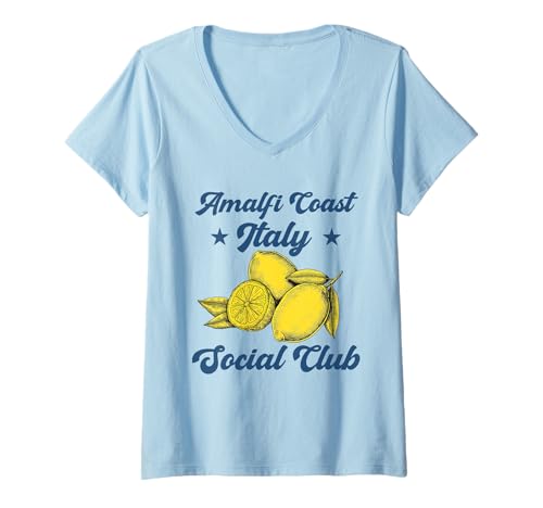 Damen Amalfi Coast Social Club Italien Souvenir Zitrone Urlaub T-Shirt mit V-Ausschnitt von amalfi coast social club Italy Summer Vacation Lem
