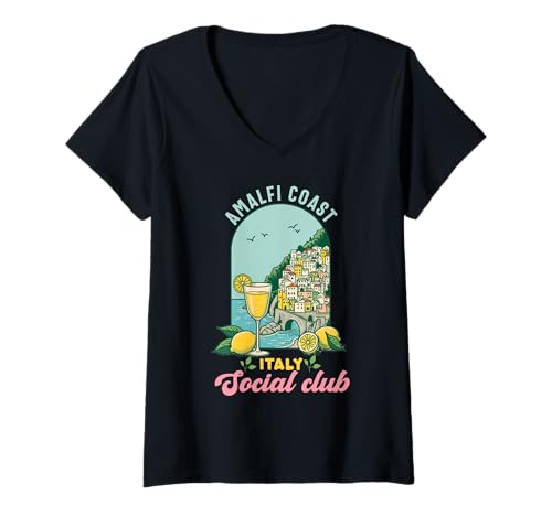 Damen Amalfi Coast Social Club Italien Souvenir Zitrone Urlaub T-Shirt mit V-Ausschnitt von amalfi coast social club Italy Summer Vacation Lem