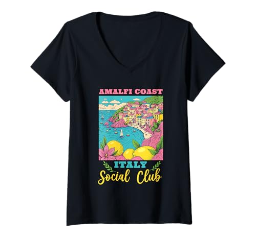 Damen Amalfi Coast Social Club Italien Souvenir Zitrone Urlaub T-Shirt mit V-Ausschnitt von amalfi coast social club Italy Summer Vacation Lem
