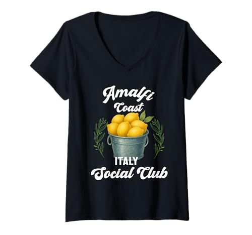 Damen Amalfi Coast Social Club Italien Souvenir Zitrone Urlaub T-Shirt mit V-Ausschnitt von amalfi coast social club Italy Summer Vacation Lem