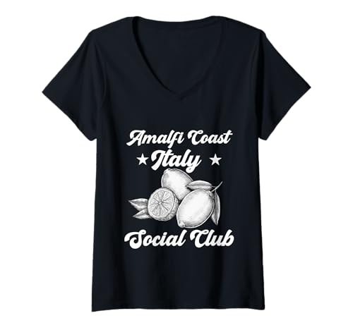 Damen Amalfi Coast Social Club Italien Souvenir Zitrone Urlaub T-Shirt mit V-Ausschnitt von amalfi coast social club Italy Summer Vacation Lem