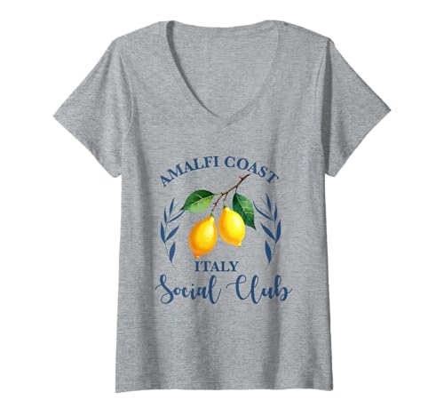 Damen Amalfi Coast Social Club Italien Souvenir Zitrone Urlaub T-Shirt mit V-Ausschnitt von amalfi coast social club Italy Summer Vacation Lem