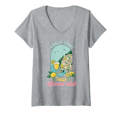 Damen Amalfi Coast Social Club Italien Souvenir Zitrone Urlaub T-Shirt mit V-Ausschnitt von amalfi coast social club Italy Summer Vacation Lem
