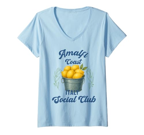 Damen Amalfi Coast Social Club Italien Souvenir Zitrone Urlaub T-Shirt mit V-Ausschnitt von amalfi coast social club Italy Summer Vacation Lem