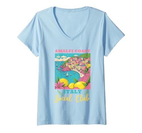 Damen Amalfi Coast Social Club Italien Souvenir Zitrone Urlaub T-Shirt mit V-Ausschnitt von amalfi coast social club Italy Summer Vacation Lem