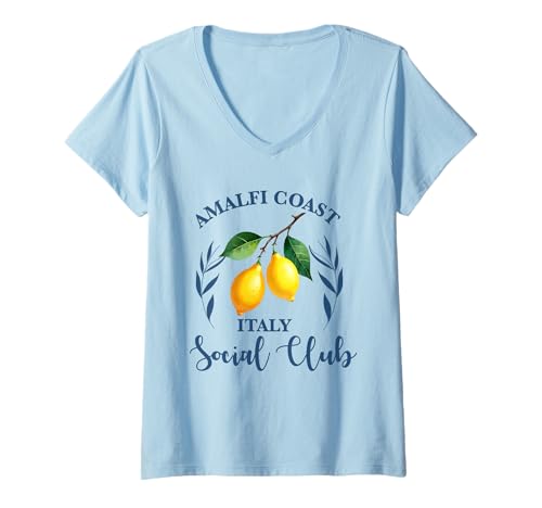 Damen Amalfi Coast Social Club Italien Souvenir Zitrone Urlaub T-Shirt mit V-Ausschnitt von amalfi coast social club Italy Summer Vacation Lem