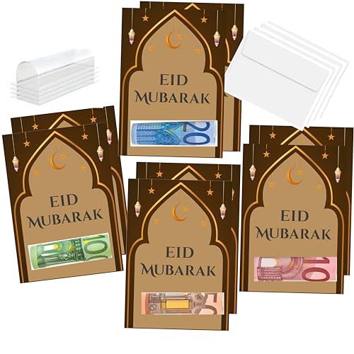 amanaii 8 Stück Eid Mubarak Geldkarte Bayram Glückwunsch Karte Geldrolle (Dark Brown) von amanaii
