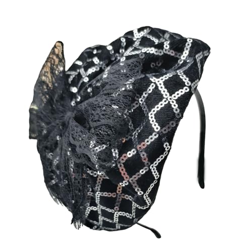 Haarreif mit Spitze, Schleife, Paillettenhut für Damen und Mädchen, ästhetischer französischer Fascinator, Haarreif für Abendkleider, Haarstyling von amangul